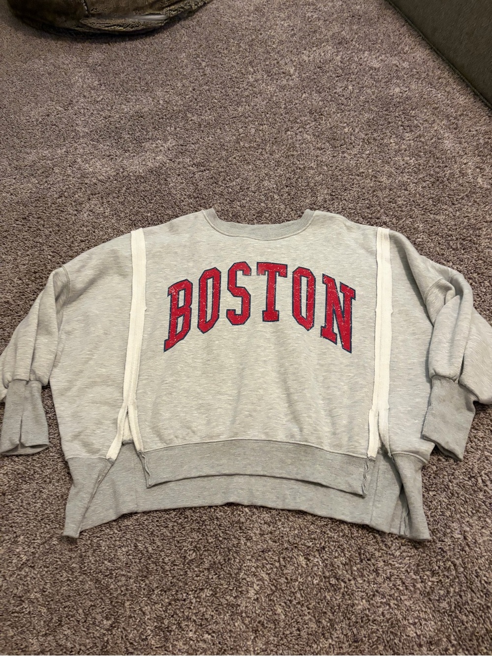 Altar'd State Grey Cropped Crewneck Sweatshirt with Red Boston Lettering